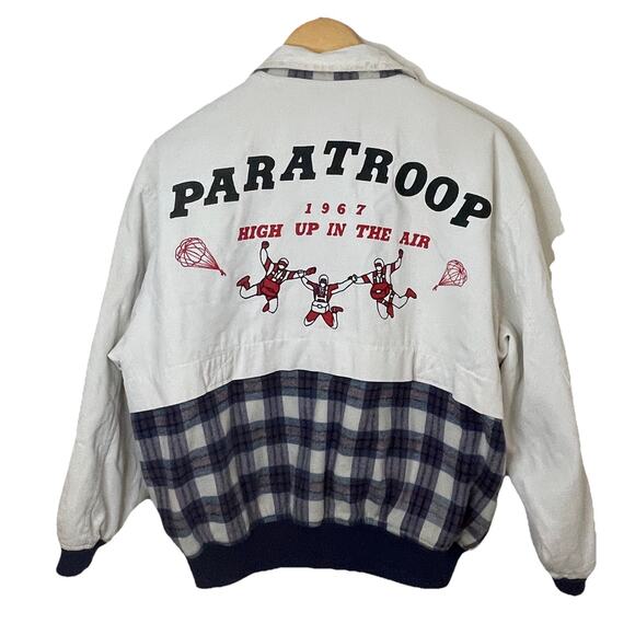 VTG RARE 1967 Paratroop White Cotton/Flannel Bomber Flight Jacket Parachute M/L